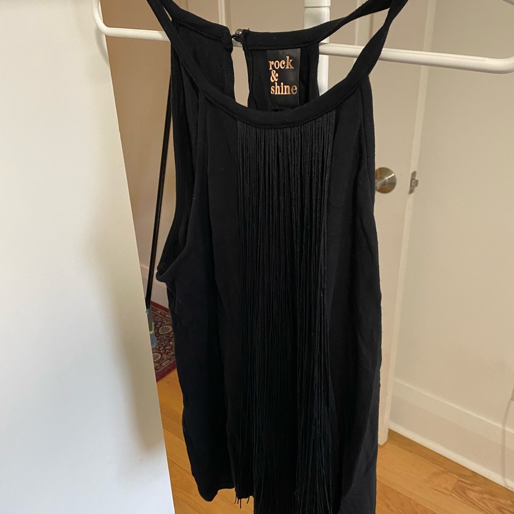 Rock & Shine Black Fringe Women's Top